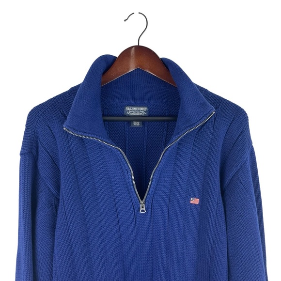 Polo Jeans Co | Blue 1/4 Zip Flag Logo Pullover Sweater - Picture 4 of 9